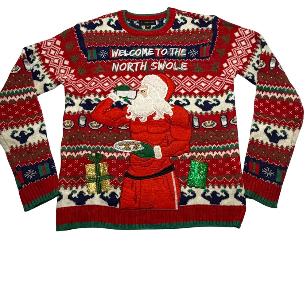 Blizzard Bay Mens North Swole Muscular Santa Ugly Christmas Sweater Red Medium